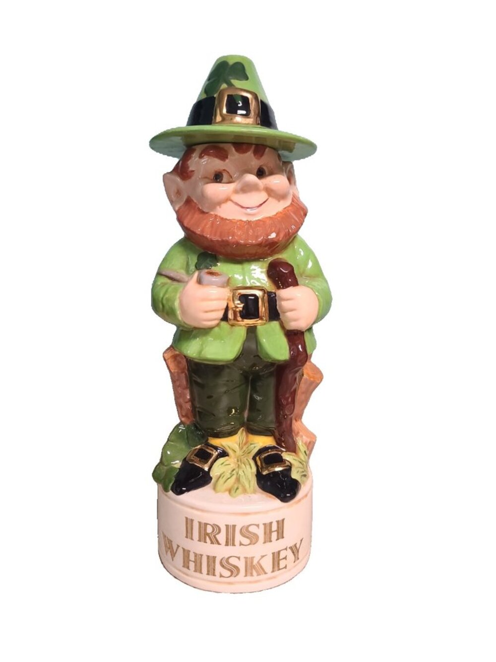 Vintage Alberta Molds Irish Whiskey leprechaun decanter Green GUC